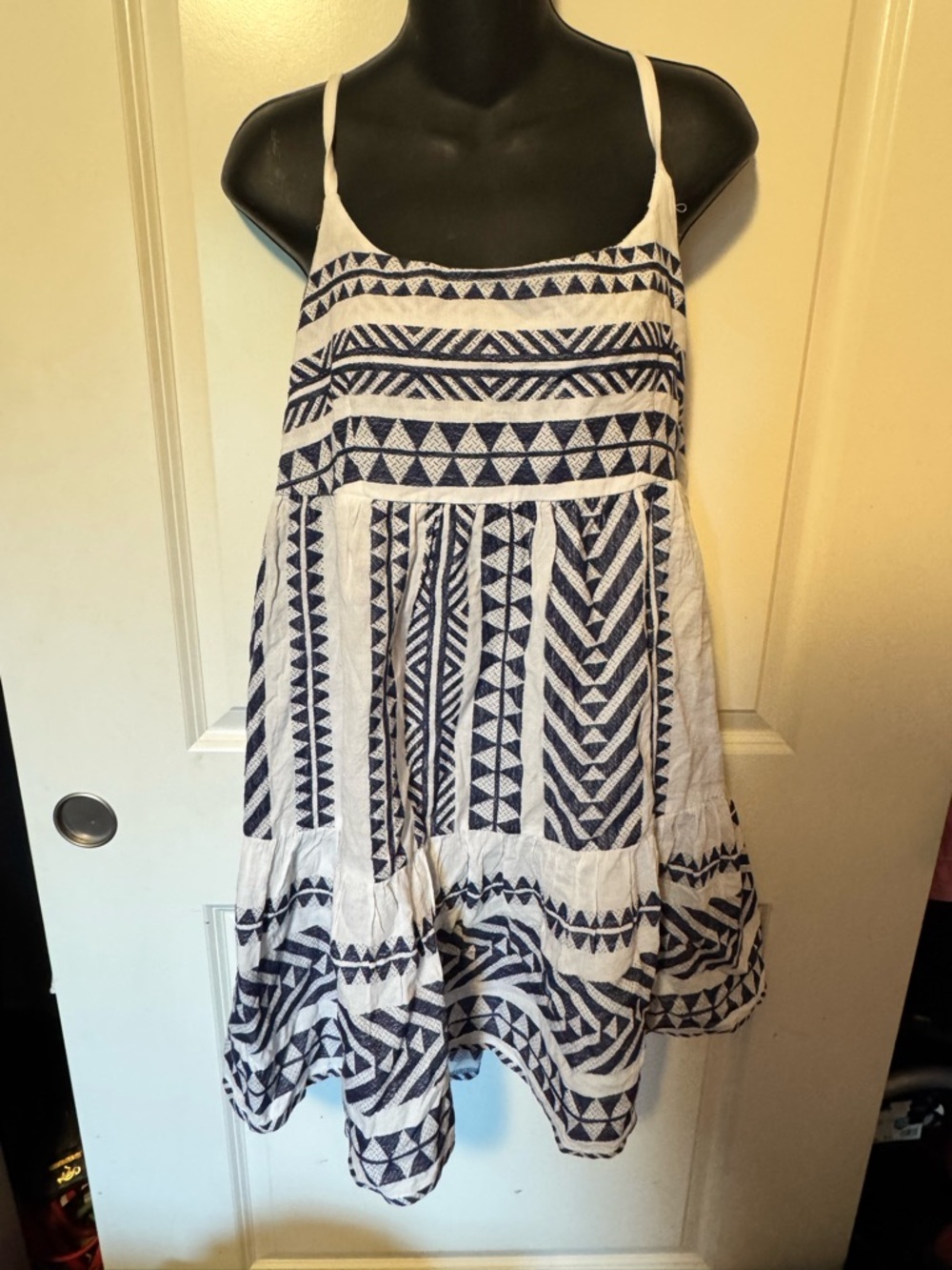 miami Navy and White Geometric dress  with Thin Straps